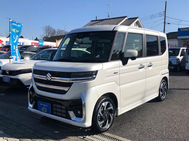 スペーシアカスタム ハイブリッドＸＳターボ　届出済未使用車／９インチ全方位カメラ付スズキｃｏｎｎｅｃｔナビ／スズキセーフティーサポート／クルーズコントロール／ＬＥＤヘッドライト／ＬＥＤルームライト／後席オットマン／運転席・助手席シートヒーター（1枚目）