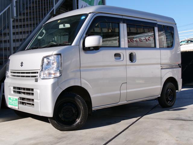 エブリイ ジョイン　キーレス電動格納ミラー黒塗鉄ホイル　軽バン車中泊フルフラットファブリック布地シート　分割可倒式アームレスト付きリヤシート　助手席前倒し長さ２６４ｃｍ長物収納５速オートギアシフト５ＡＧＳオートマ普通免許（1枚目）