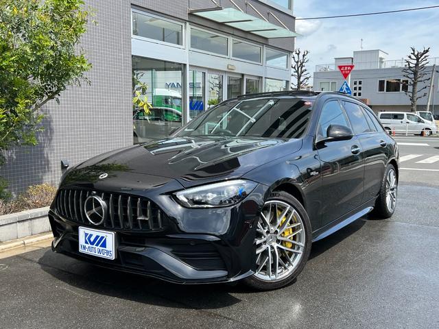 メルセデスＡＭＧ Ｃ４３　４マチック　パノラミックスライディングルーフ　イエローブレーキキャリパー　純正ナビＴＶ　３６０°カメラ　Ｂｕｒｍｅｓｔｅｒサウンド　レーダーセーフティＰ　黒革　ＡＭＧ１９アルミ　デジタルライト　前後ドラレコ