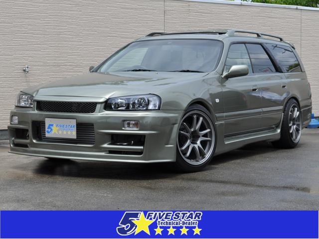 日産 ステージア ２５ｔ　ＲＳ　ＦＯＵＲ　Ｖ　５ＭＴ載替　Ｒ３４フェイス　サンルーフ　前置きＩＣ　車高調　社外エアクリ　ＤＩＲＥＺＺＡ　ＳＴ０１Ｆ　１８インチＡＷ　バックフォグ