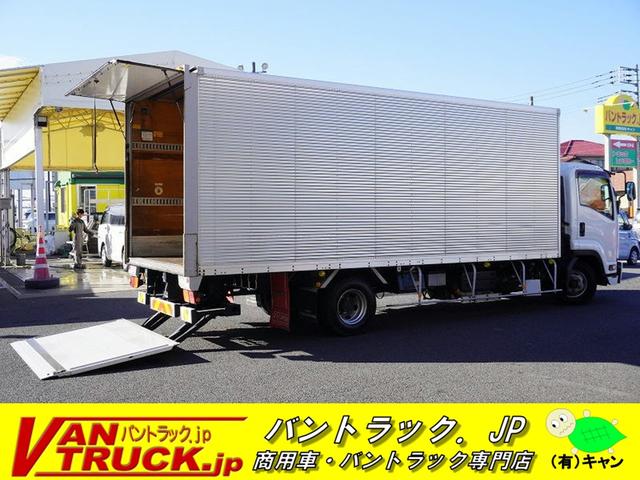 フォワード 4トン ワイド アルミバン 3t積 跳ね上げパワーゲート 6速MT ベッドレス リーフサス ラッシング2段 箱内当て物付き バックカメラ ETC HIDヘッドライト フォグランプ 左電動格納ミラー 坂道発進補助 アイドリングストップ オートエアコン(1枚目)