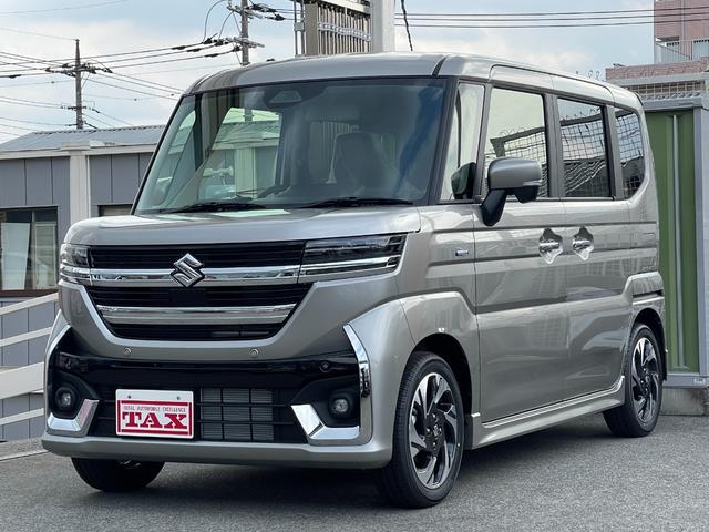 スペーシアカスタム ハイブリッドＸＳターボ　ハイブリッドＸＳターボ（４名）届出済み未使用車　両側電動スライドドア　衝突被害軽減システム　Ｆ＆Ｒクリアランスソナー　ＬＥＤヘッドライト　オートライト　スマートキー　運転席・助手席シートヒーター（1枚目）