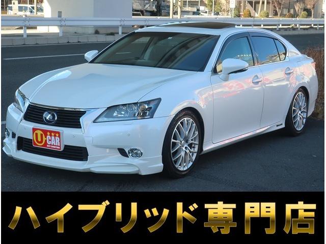 ＧＳ４５０ｈ　バージョンＬ　サンルーフ　黒革＆パワーシート　ＨＫＳ車高調　フロントスポイラー　ナビ　地デジ　バックカメラ　Ｂｌｕｅｔｏｏｔｈ　シートヒーター＆エアコン　スマートキー　ＥＴＣ　ＬＥＤヘッドライト　記録簿