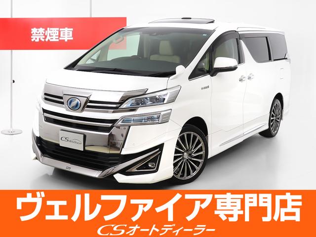 トヨタ ヴェルファイアハイブリッド Ｖ　（後期型）（禁煙車）（４ＷＤ）（モデリスタフルエアロ）（サンルーフ）ＬＥＯＮＩＳ１９アルミ／セーフティセンス／冷暖房黒本革／純正９型ナビ／後席モニター／両側自動ドア／パワーバックドア／１５００Ｗ給電／