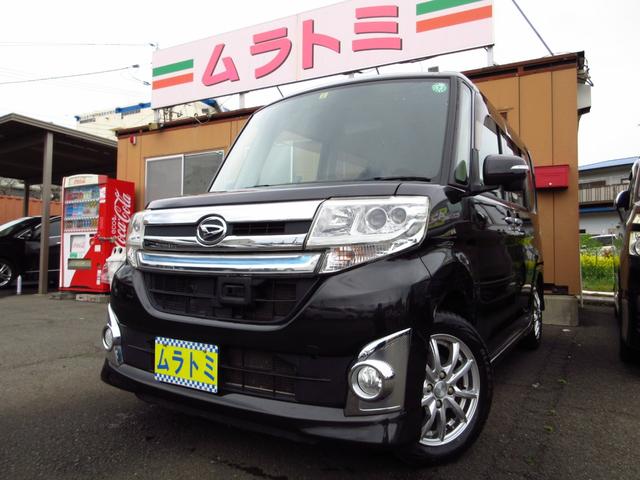 ダイハツ タント カスタムＲＳ　ＳＡ　ターボ　衝突軽減ブレーキ　大型ナビ　フルセグ　ＥＴＣ　Ｂカメラ　フリップダウンモニター　両側パワースライドドア　アイストップ　純正エアロ　社外アルミ　ＬＥＤオートライト　フォグ　革巻きステア　保証書