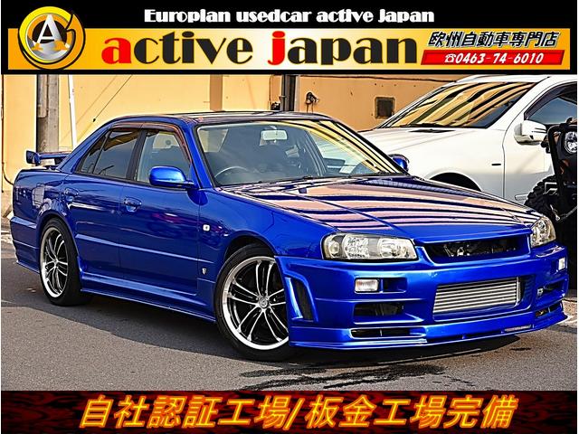 日産 スカイライン２５ｇｔターボ ３４ｇｔｒ風エアロボディキット装着車 ３４ｇｔｒウイング ｂｌｉｔｚインタークーラー ｔｅｉｎ車高調整 社外マフラー 社外エアクリ ４ｐｏｔキャリパー １８ａｗ ４枚ドアターボ 社外ウエストゲートの中古車 車体価格265万円 1998