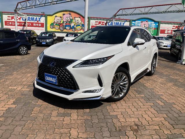 ＲＸ４５０ｈ　バージョンＬ　４ＷＤ　モデリスタエアロ　メーカーナビ　ＴＶ　スマートキー　ルーフレール　パノラミックビューモニター　クリアランスソナー　レーンアシスト　パワーシート　衝突軽減　サンルーフ　マークレビンソン　ＥＴＣ