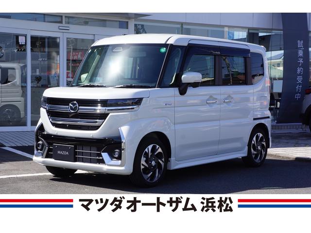 マツダ フレアワゴンカスタムスタイル 　新型車　ターボ　両側パワースライドドア　ＴＶ　ＣＤ／ＤＶＤ　フロアマット　ＥＴＣ　バイザー　全方位カメラ　９インチメモリーナビ　シートヒーター　ステアリングヒーター　アダプティブクルーズコントロール