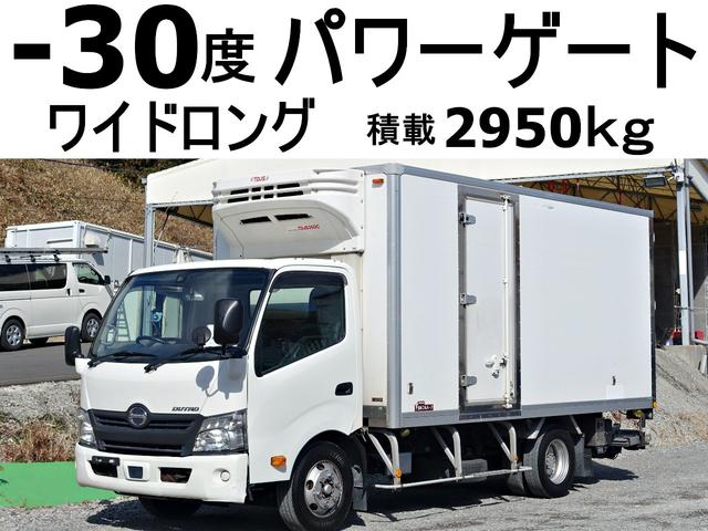４６７番　格納パワーゲート１ｔ　－３０度　低温　冷蔵冷凍　積載２９５０ｋｇ　総重量６９６５ｋｇ　ワイドロング　ＥＴＣ　左電動格納ミラー　バックカメラ　集中ドアロック有り　車検証サイズ６５７Ｘ２２３高３０７　荷台内寸４５６Ｘ２０２高１９３