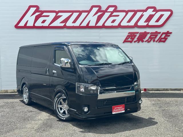 ハイエースバン スーパーＧＬ　ダークプライム　厳選中古車／ダークプライム限定特別色／車中泊☆アンティークレザーベッド☆リビングルームと出かけよう！２インチローダウン／ＧＴ－Ｓフルエアロ／アンティークレザーシートカバー／ＫＢＲＡＣＩＮＧ１７