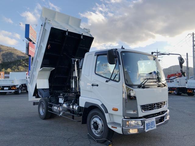 　増トン　土砂ダンプ　新明和工業　７．９ｔ積載　電動コボレーン付　ボディ長３．４ｍ　容積４．０ｍ３　強化一方開　角底　２４０馬力