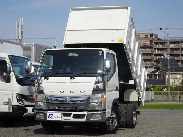 三菱ふそう キャンター 深ダンプ・積載量２ｔ・車両総重量４８９５ｋｇ・全低床　極東開発製　ＤＤ０２－３１　深ダンプ　土砂禁　積載量２０００ｋｇ　車両総重量４８９５ｋｇ　全低床　４ナンバー　リア観音扉　衝突軽減ブレーキ　車線逸脱警報装置　メッキパーツ取付　左電格ミラー　キーレス