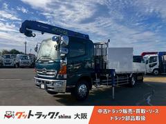 ヒノレンジャー  クレーン付平ボディ/増トン仕様/タダノ製4段クレー(ZE304HR)/ラジコン・フックイン/前方格納仕様/トランテックス製アルミブロック/シマ鋼板貼り/ETC/バックカメラ/260馬力! 中古車画像
