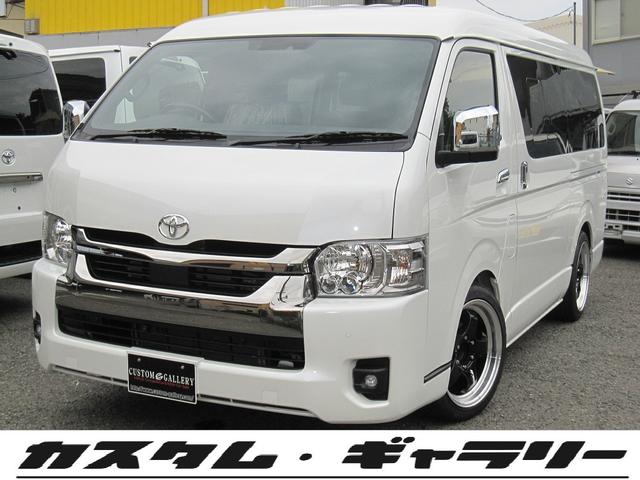 ロングワイドスーパーＧＬ　８．５型ＮＥＷハイエース　ダークプライムＩＩ　ワイドボディー　最新フルセグ地デジナビ　車検対応ローダウン　タイヤ／ホイール　ＰＶＣレザーシート　キャンプ　車中泊ベッドキット　パノラミックビューモニター