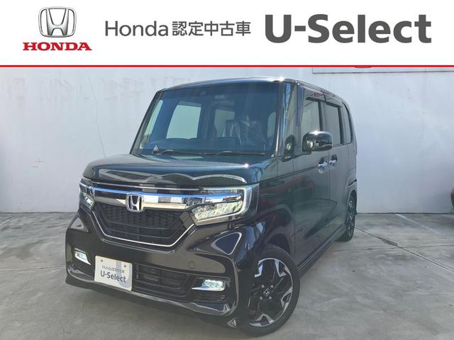 N-BOXカスタム G・Lターボホンダセンシング ACC社外フルセグナビLEDヘッドフォグRカメラETCサイドカーテンエアバッグ両側パワスラ純正アルミBTブルーレイ再生パドルシフト本革巻きステアリングスマキー(1枚目)