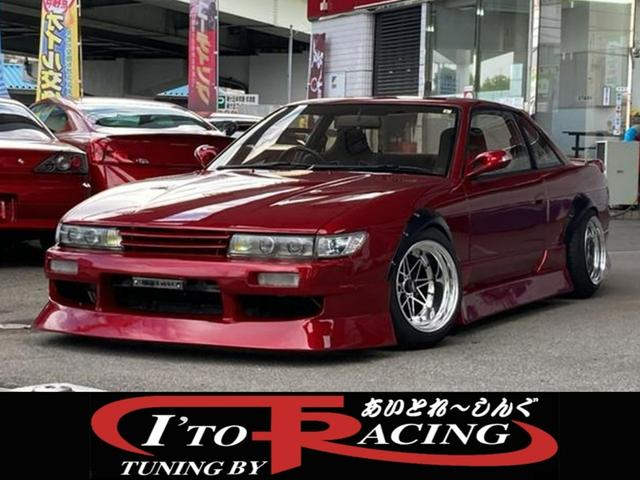 日産 シルビア 　ＳＲ２０ＤＥＴ換装　５速マニュアル　ターボ　ＥＴＣ　サンルーフ　ワーク１５インチアルミホイール　社外ステアリング　前後オーバーフェンダ社外社外マフラー　フルエアロ　リアスポイラー　ルーフスポイラー