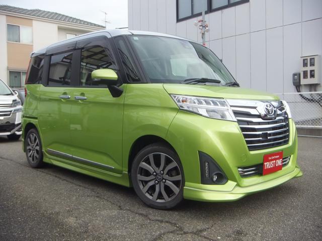 ルーミー(トヨタ) カスタムG−T ターボ・ツートンカラー・禁煙車・記録簿4枚・フルエアロ・メッキパーツ・ドラレコ・9型ナビ・フルセグTV・ブルートゥース・全周囲カメラ・ETC・両側電動スライドドア・衝突軽減ブレーキ・スペアタイヤ 中古車画像