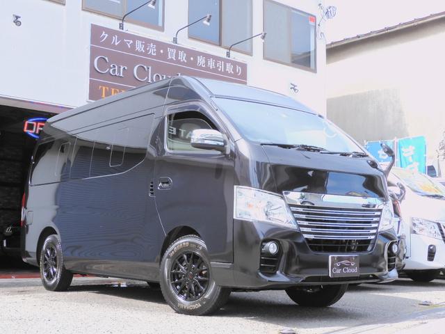 日産 ＮＶ３５０キャラバンワゴン ＧＸ　後期型　走行距離２．１万キロ　送迎１０人乗り　左パワースライド　ブラックＧＡＥ　社外ナビＴＶ　Ｂカメラ　フリップダウンモニター　ＬＥＤヘッドライト　メッキグリル　インテリキー２個　リアスモークフィルム