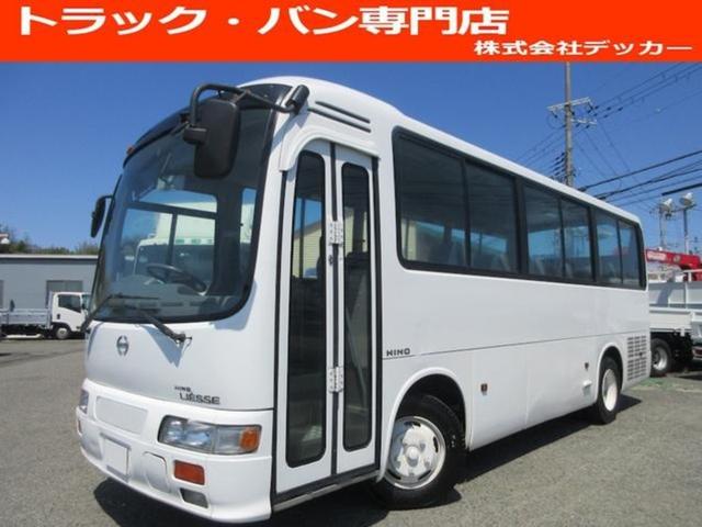 日野 ２９人乗り　バス　折戸ドア　５速ＭＴ　フロントエアサス　ドライブレコーダー　バックカメラ　外寸６９９－２０８－２８１　１８０馬力　２ナンバー　ビニールシート　自動ドア　５速　５ＭＴ　ＭＴ　エアサス　Ｊ０５Ｄエンジン　エアコン　ＡＢＳ