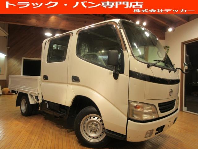 トヨタ トヨエース １．２５トン　ダブルキャブ　超低床　ガソリン　５速ＭＴ　荷寸２０９－１６０－３７　４ナンバー　リアパワーウィンドウ　ロープフック　レベライザー　２トン車　２トンベース　平車　平　平ボディー　５速　５ＭＴ　ＭＴ　スペアタイヤ　２０００ｃｃ　ガソリン車