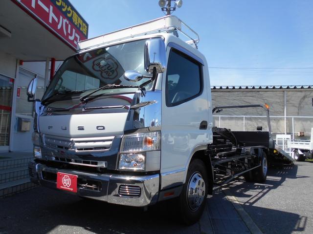 三菱ふそう キャンター ３１５０ｋｇ積み積載車★古河ユニック製ＵＣ－３５ネオ５　ラジコン　ウインチ　油圧リヤゲート　ガチャ２箇所　ＨＩＤヘッドライト　ＥＴＣ　ドラレコ　社外ナビＴＶ　バックモニター　キーレス　左電格ミラー　坂道発進補助装置　ルーフラック　メッキパーツ　工具箱