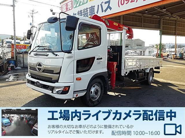 ヒノレンジャー 　２．４ｔ　４段クレーン付　ユニックラジコン付　クレーンメーカー／古河ユニック　クレーン段数／４段　フックインあり　ラジコンあり　アオリ穴／３個　セイコーラック／２個　電動格納ミラー　１９０馬力