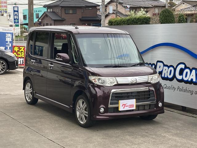 タント カスタムＲＳ　ターボ車　アイドリングストップ　メモリーナビ地デジ　スマートキー　ＥＴＣ　オートエアコン　片側電動スライドドア　ＨＩＤヘッドライト　純正エアロ　純正１５インチアルミホイール