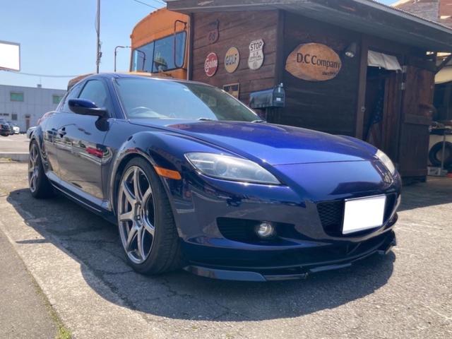 マツダ ＲＸ－８ タイプＳ　６速ミッション車　ＡＵＴＯＥＸＥマフラー　エアクリーナー　アルミラジエター　車高調　１９インチアルミ　ＲＥＣＡＲＯシート　社外ステアリング　オートエアコン　カードキー　取扱説明書　整備点検記録簿