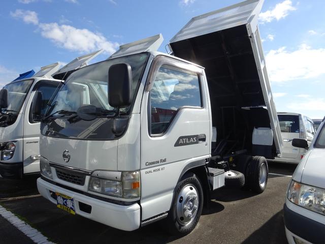 働く車専門店！バス・トラック・特殊車輌等の在庫多数！ 全低床　ダンプ　柱なし　２ｔ　５速マニュアル　新明和　ワンオーナー