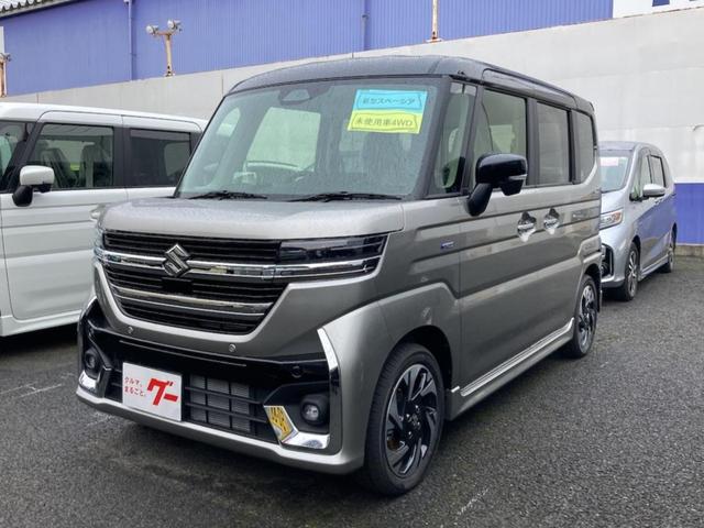 ハイブリッドＸＳ　４ＷＤ　届出済未使用車　スズキセーフティサポート　両側パワースライドドア　フルＬＥＤ　シートヒーター　ヘッドフロアディスプレイ　純正アルミ　スリムサーキュレーター　ステアリングヒーター