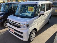 スペーシア ハイブリッドG 4WD 両側スライドドア クリアランスソナー レーンアシスト 衝突被害軽減システム オートライト LEDヘッドランプ スマートキー アイドリングストップ 電動格納ミラー シートヒーター ベンチシート 中古車画像