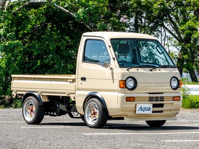 スズキ キャリイトラックカスタム軽トラ オバフェン チンスポ ｎｅｗカスタムペイントの中古車 車体価格万円 1996年式 走行6 4万キロ 車体色クリーム 宮城県仙台市宮城野区岩切字稲荷77 1 アクア ｒ ｋファクトリーの在庫 グーネット中古車