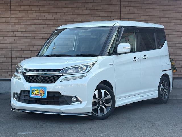 ソリオバンディット(スズキ) ハイブリッドMV 保証付 禁煙車 衝突軽減ブレーキ 両側電動スライドドア 全方位モニター レザー調シート スマートキー 純正ナビ フルセグTV LEDライト&フォグ ビルトインETC クルコン 純正15インチAW 中古車画像