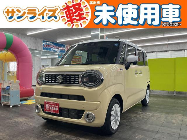 スズキ ワゴンＲスマイル ハイブリッドＸ　４ＷＤ　届出済未使用車　スマートキー　アイドリングストップ　衝突被害軽減システム　衝突安全ボディ　盗難防止システム　クリアランスソナー　シートヒーター　ＬＥＤヘッドランプ　フルフラット　ベンチシート