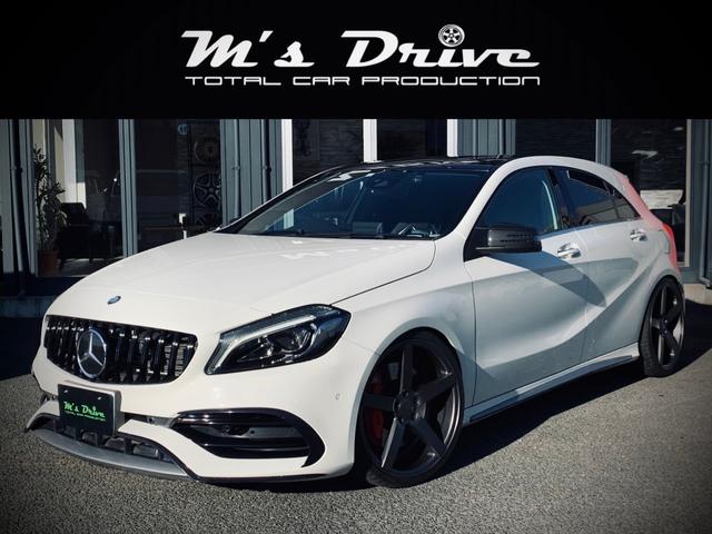 メルセデスＡＭＧ Ａクラス Ａ４５　４マチック　ＡＭＧアドバンストＰＫＧ／パノラミックサンルーフ／黒革／レーダーセーフティ／フルタップ車高調／ＶＯＳＳＥＮ２０インチ／ＺＥＥＳフロントパイプ／Ｇｒｏｏｐ．Ｍラムエアーカーボン／キーレスゴー／デイライト