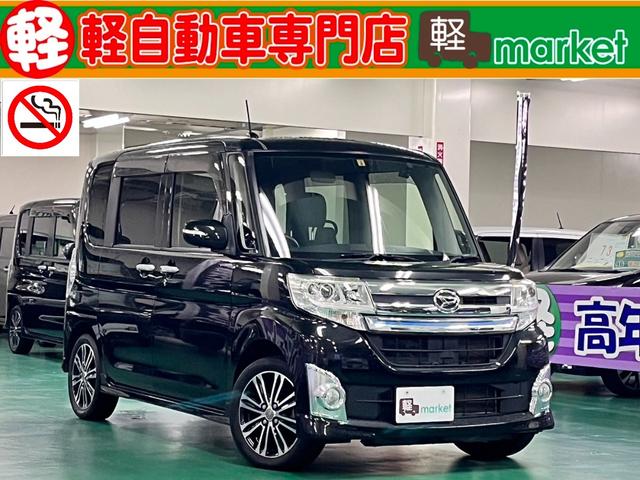 ダイハツ タント カスタムＲＳ　ターボ車　社外ＳＤナビ・フルセグＴＶ　バックモニター　両側電動スライドドア　エコアイドル　オートエアコン　ＬＥＤヘッドランプ　プッシュスタート　スマートキー　盗難防止装置　純正アルミ　ＥＴＣ付き