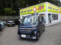 スペーシアカスタム ハイブリッドXS 届出済未使用車 衝突被害軽減システム 両側電動スライドドア レーダークルーズ ハーフレザーシート 電動パーキング スマートキー LEDヘッド オートハイビーム オートライト 内外装クリーニング 中古車画像