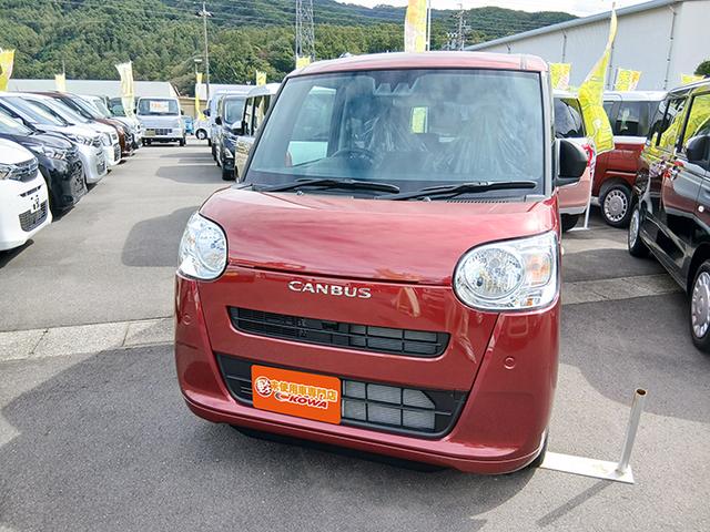 ムーヴキャンバス セオリーＸ　届出済未使用車　両側スライドドア　クリアランスソナー　衝突被害軽減システム　スマートキー　アイドリングストップ　電動格納ミラー　ベンチシート　ＣＶＴ　盗難防止　ＡＢＳ　横滑り防止　衝突安全ボディ（1枚目）
