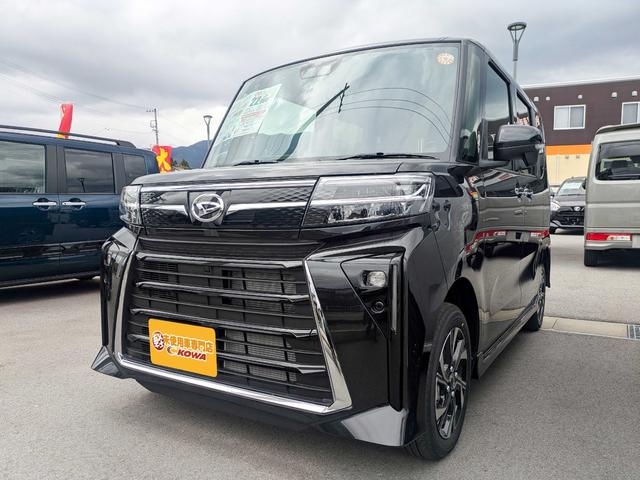 タントカスタム（ダイハツ）カスタムＸ　４ＷＤ　届出済未使用車　両側電動スライドドア　クリアランスソナー　衝突被害軽減システム　オートライト　ＬＥＤヘッドランプ　スマートキー　アイドリングストップ　電格ミラー　シートヒーター　ベンチシート 中古車画像