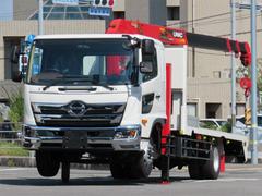 ヒノレンジャー 6.5t 増トンワイド 4段クレーン付ハイジャッキ 内寸-長551/幅246/高20・ユニック・床板・内フック5対・スタンション1対・ラジコン・フックイン・2.93t吊り・ML警報型・差違いジャッキ・自動格納・格納ジャッキ・240馬力ターボ 中古車画像