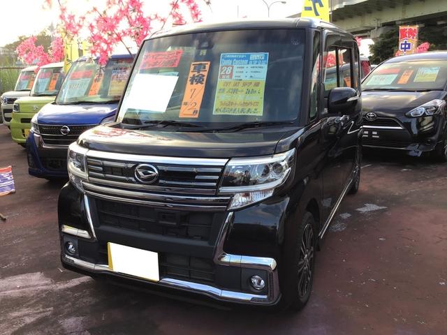 沖縄県の中古車ならタント カスタムＲＳ　トップエディションＳＡＩＩ　純正ナビ／ＴＶ／ＤＶＤ／Ｂｌｕｅｔｏｏｔｈ　バックモニター　ＥＴＣ　ＨＤＭＩ　キーフリー　プッシュスタート　両側パワースライドドア　ハーフレザーシート　純正アルミホイール