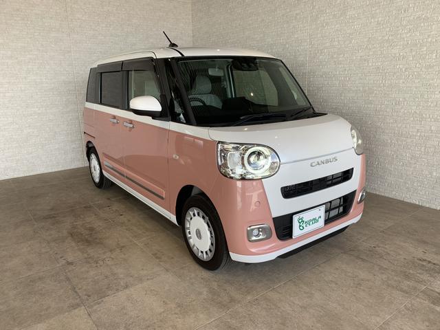 沖縄県の中古車ならムーヴキャンバス ストライプスＧ　届け出未使用者　最上級グレード１０インチディスプレイオーディオ搭載　前後ドラレコ　両側パワースライド　ツートンカラー　　プッシュスタート　シートヒータ－　ホットカップホルダー付き