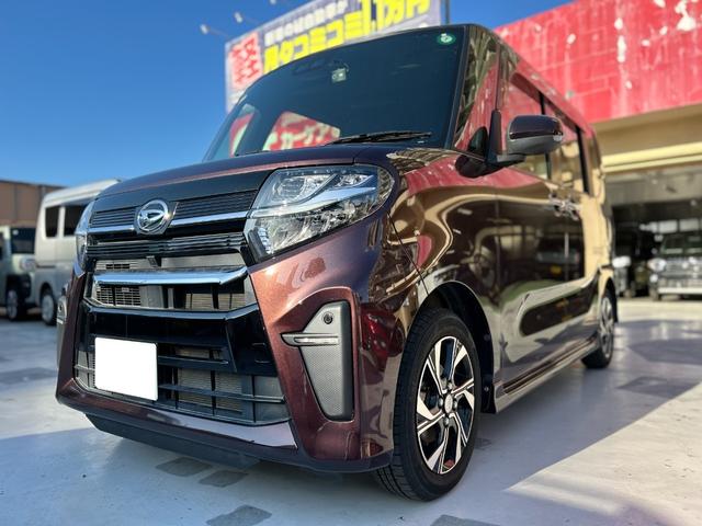 沖縄県浦添市の中古車ならタント カスタムＸ　社外品７インチフルセグナビ・衝突被害軽減ブレーキ・両側パワースライドドア・運転席ロングスライドシート・ウェルカムオープンドア・両側バニティミラー