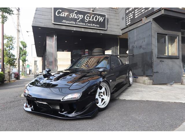 マツダ ＲＸ－７ 雨宮ワイド・ブーストアップ・トラストＶマウント・パワーＦＣ　ＲＥ雨宮フルエアロ　オーリンズ車高調　８９，０００ｋｍ時にリビルトエンジンに載せ替え　トラストＶマウント　パワーＦＣ　３８９ｐｓ、４５．９ｋｇｍ　ＲＥ雨宮製ドライカーボンリアゲート＆ＧＴウィング