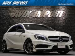 Aクラス A45 AMG 4マチック AMGアドバンストPKG AMGパフォーマンスシート F席シートH BSM 黒革 社外フルエアロ サブコン装着車 harman/kardonサウンド 純正HDDナビ地デジBカメラ BBS19AW 禁煙 中古車画像