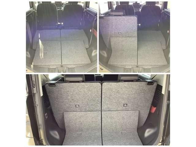 リアシート背もたれを倒すと座面ごと沈みこむのでフラットに近いトランクスペースが実現＾＾