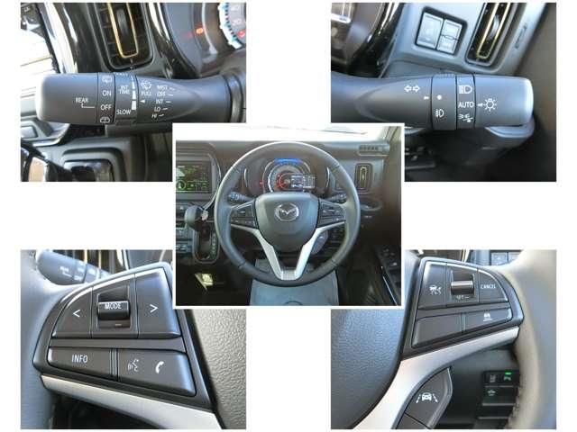 本革巻きステアリング！様々な操作スイッチが配置されオーディオなど運転以外の操作が必要でも運転に集中できます（＾＾♪