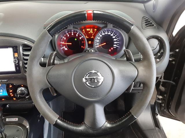 ジューク ニスモ　ＲＳ　４ＷＤ　後期　純正ナビ　フルセグＴＶ　アラウンドビューモニター　ドライブレコーダー　レカロハーフレザーシート　オートライト　ＨＩＤ　パドルシフト　Ｄ－ＭＯＤＥ　Ｂｌｕｅｔｏｏｔｈ　ＥＴＣ　ターボ（10枚目）