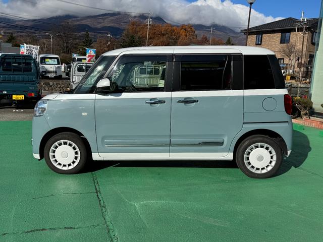 ムーヴキャンバス ストライプスＧターボ　４ＷＤ　ナビ　フルセグ　ＣＤ　ＤＶＤ　バックカメラ　クルーズコントロール　スマートアシスト　シートヒーター　エンジンスターター　スマートキー　両側電動スライドドア　修復歴無し　走行距離１４，２５５ｋｍ（6枚目）