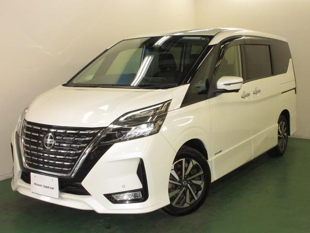 セレナ ２．０　ハイウェイスター　Ｖ　全周囲カメラ・衝突軽減ブレーキ搭載　ワンセグ　踏み間違い衝突防止アシスト　両側オートスライドドア　車線逸脱警報　アダプティブクルーズコントロール　オートエアコン　ＬＥＤ　ナビＴＶ　メモリーナビ　サイドカメラ　アイドリングＳ　スマートキー（1枚目）